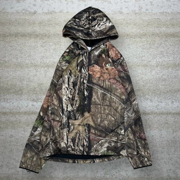 Vintage Mossy Oak Hunting Camo Hoodie Polyester Pullover Woodland 90s - Picture 1 of 3